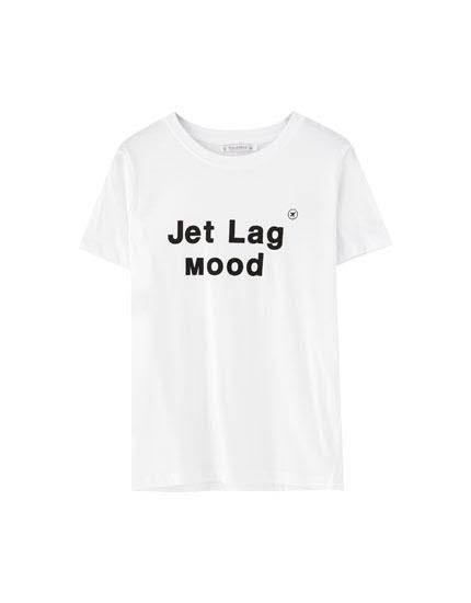 PULL BEAR WHITE JET LAG MOOD STATEMENT TEE