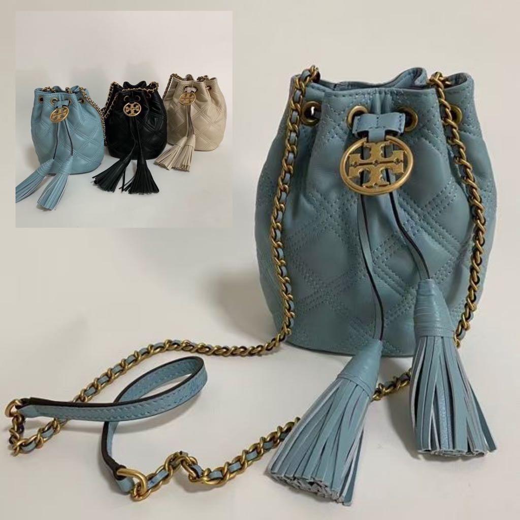 TORY BURCH Fleming Soft Mini Bucket Bag 74853 Northern Blue/Black/New  Cream, Women's Fashion, Bags & Wallets, Cross-body Bags on Carousell