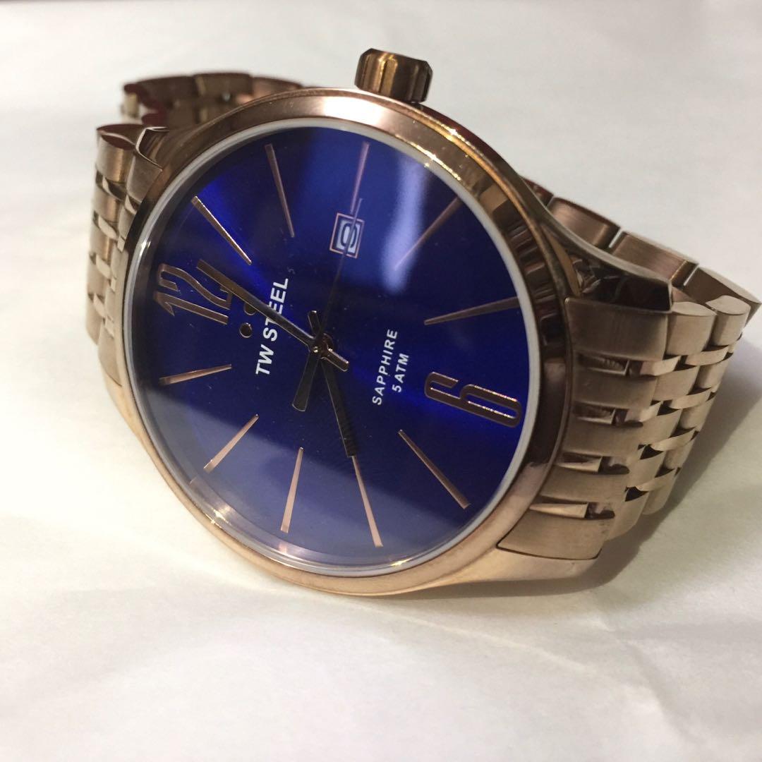 TW STEEL WATCH Slim Line Blue Dial Rose Gold tone Stainless Steel