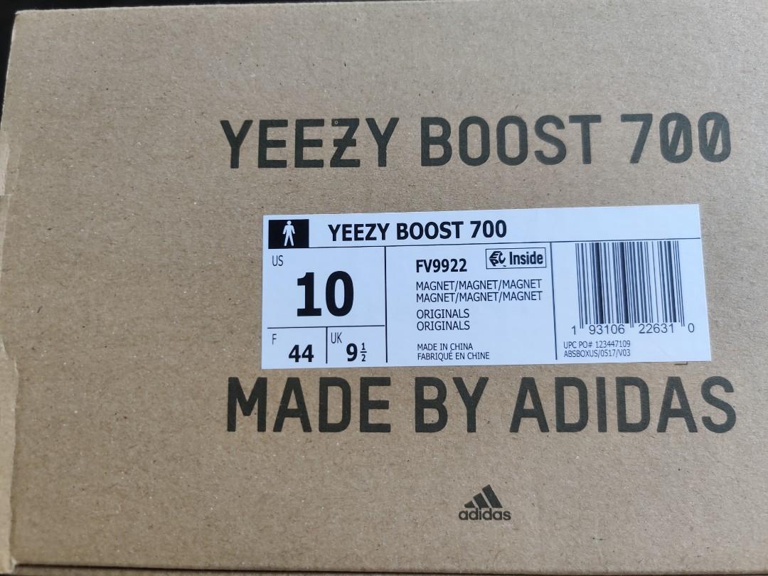 Yeezy 700 size 2025 tag