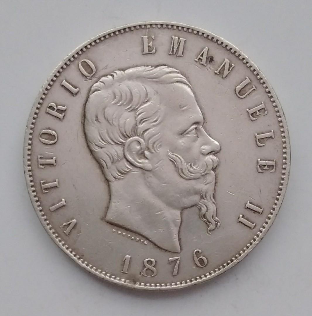 1876年意大利王國5里拉流通銀幣-羅馬鑄造, 興趣及遊戲, 收藏品及紀念品, 錢幣- Carousell