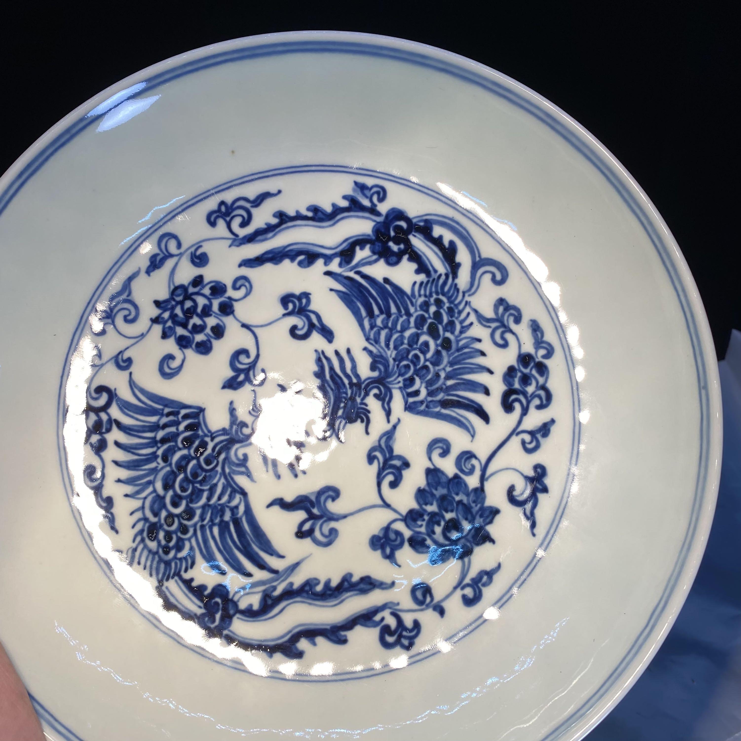 青花鳳穿花盤-珍品(明代-永樂年製), 興趣及遊戲, 收藏品及紀念品, 古董