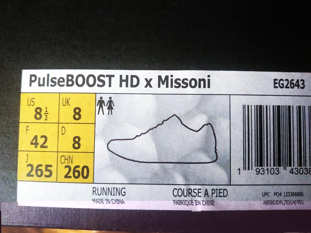 Adidas X Missoni Pulseboost HD US8.5 (Category: Sneakers) located in Muntinlupa City. Submitted by silent_mute (Listing ID 1118894088, Image 3). Description: BPI/BDO.
