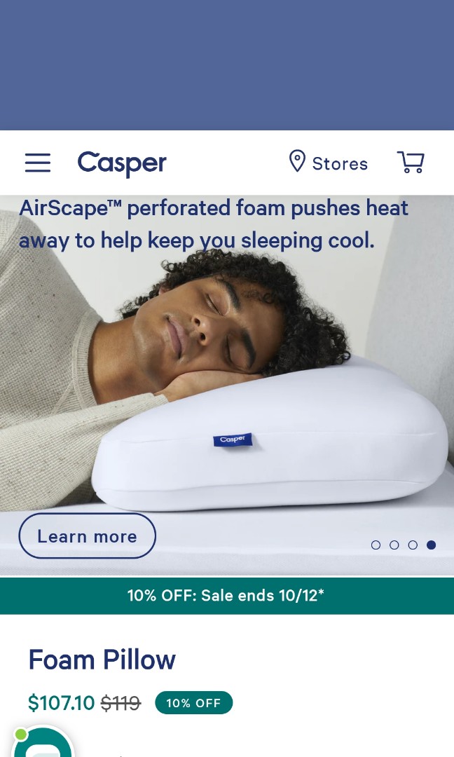 casper memory foam pillow