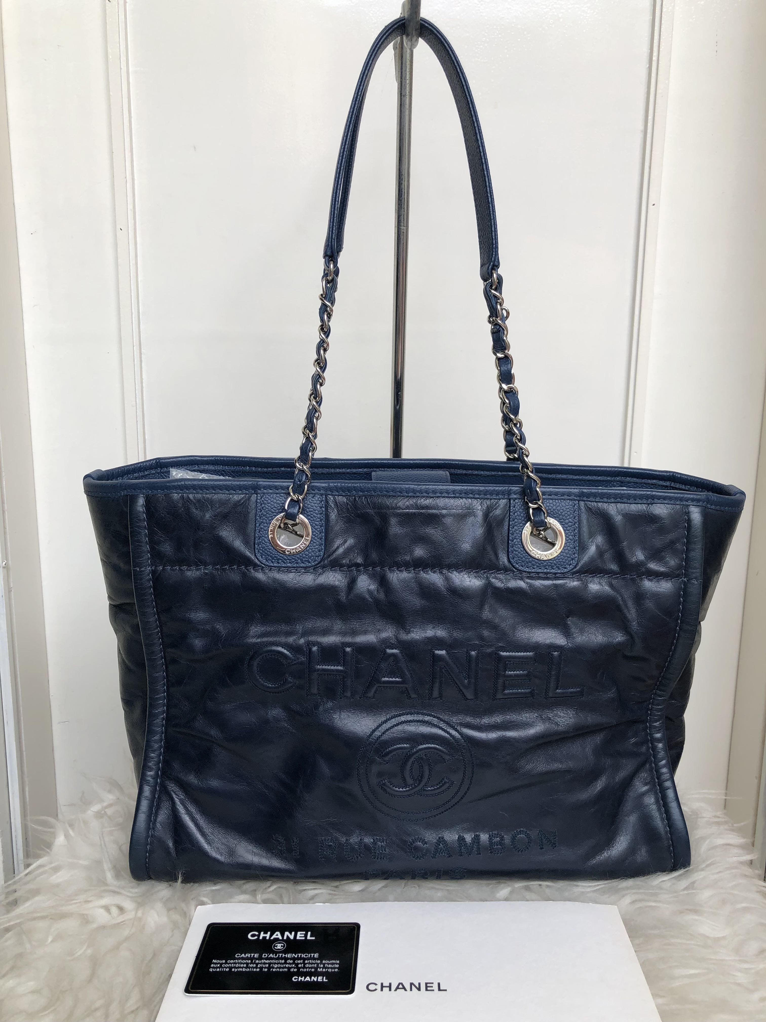 Chanel deauville tote blue calfskin SHW # 22, Luxury, Bags