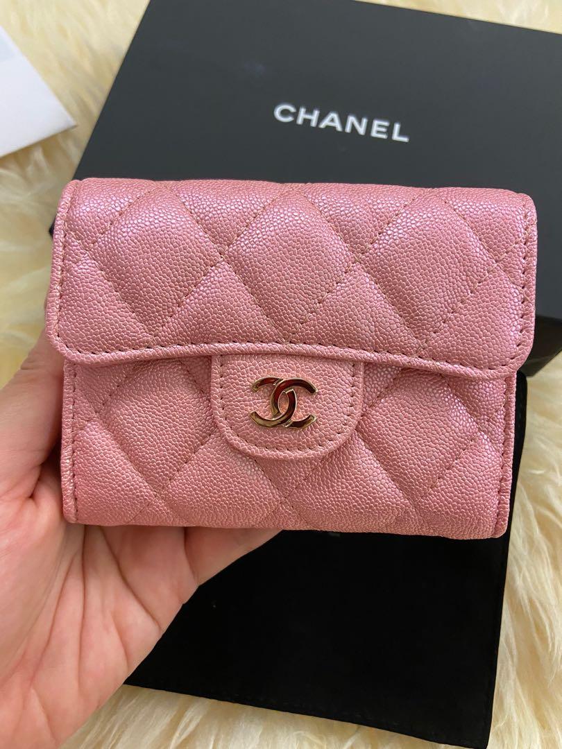 So Pretty & Rare Chanel 21S Pink Caviar Zipped Card Coin Purse Wallet Light  GHW