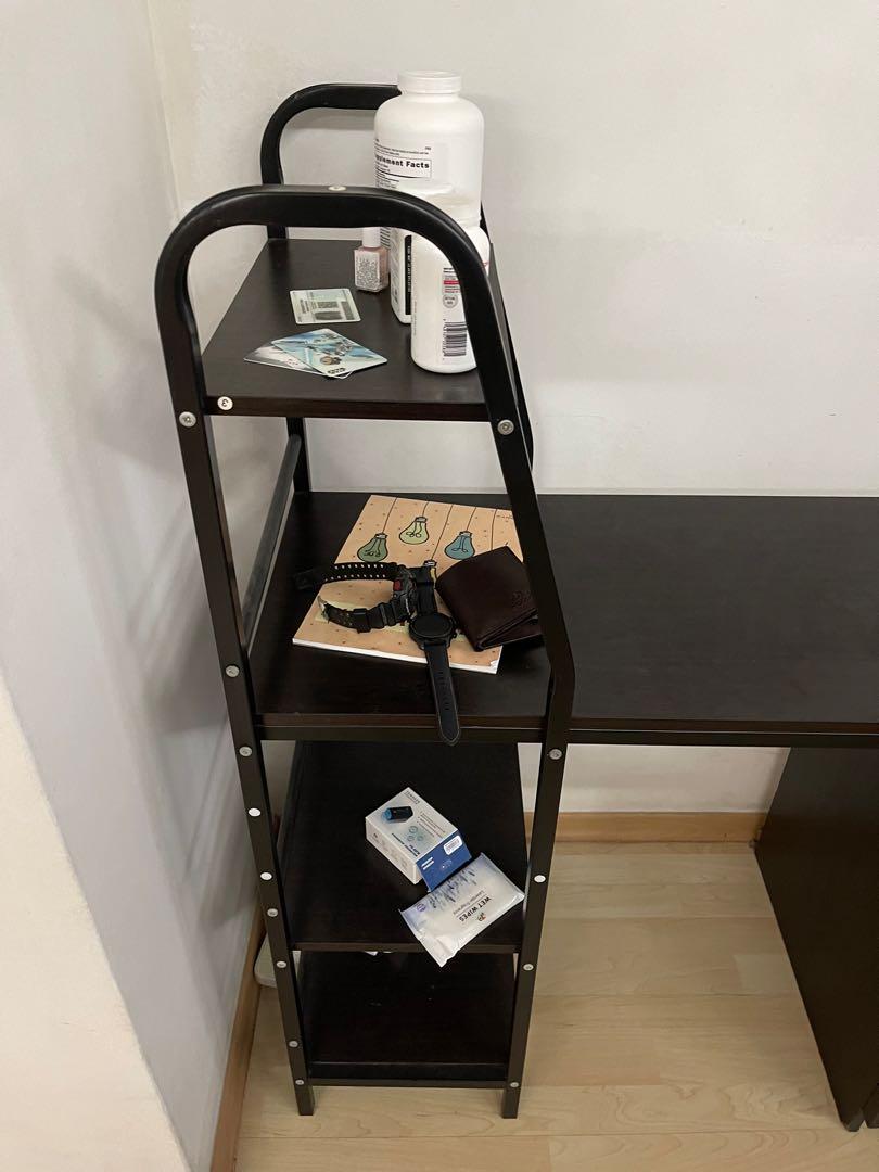 Compact Study table (Category: Tables & Sets) located in Singapore. Submitted by realdealonly (Listing ID 1118896859, Image 3). Description: Compact Study Table for sale Colour: Dark Walnut **exclude the 2 drawer shelves shown in photo** Does not come with chair when purchased. Measurements: L120XB30xH75cm(writing height). Can be dismantled for easy transport. Self arrange pick up. .