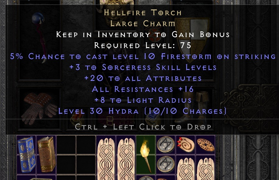 Diablo 2 Resurrected Sorc Hellfire Torch (HIGH ROLL), Video Gaming, Gaming Accessories, In