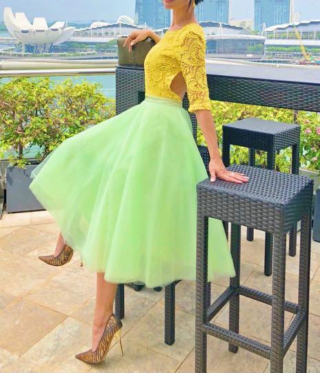 Fairy tale super flare light green tutu midi skirt Women s