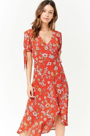 Red floral dress forever store 21
