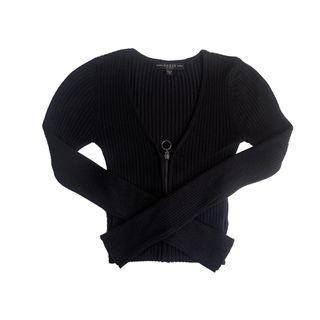 Guess Black Zip Up Ribbed Sweater