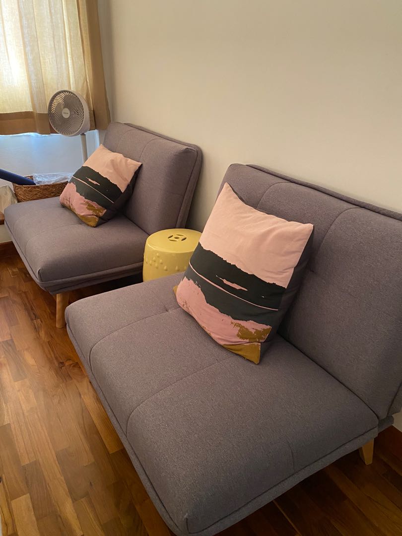 HipVan Ellis Grey Lounge Chairs x2 or Sofa bed, Furniture & Home Living, Furniture, Sofas on