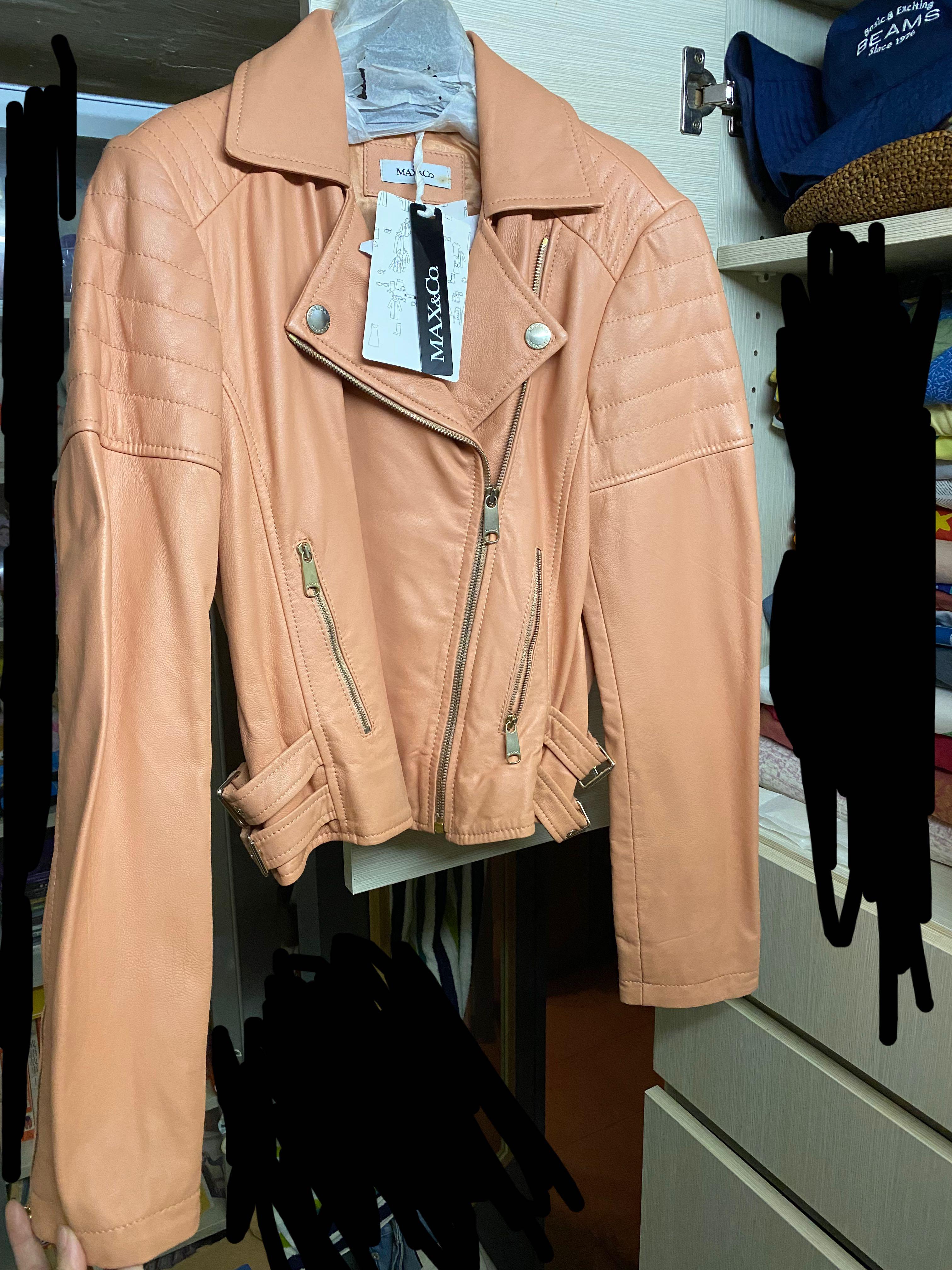 Leather Jacket maxco 羊皮皮褸蜜桃色, 女裝, 外套及戶外衣服- Carousell
