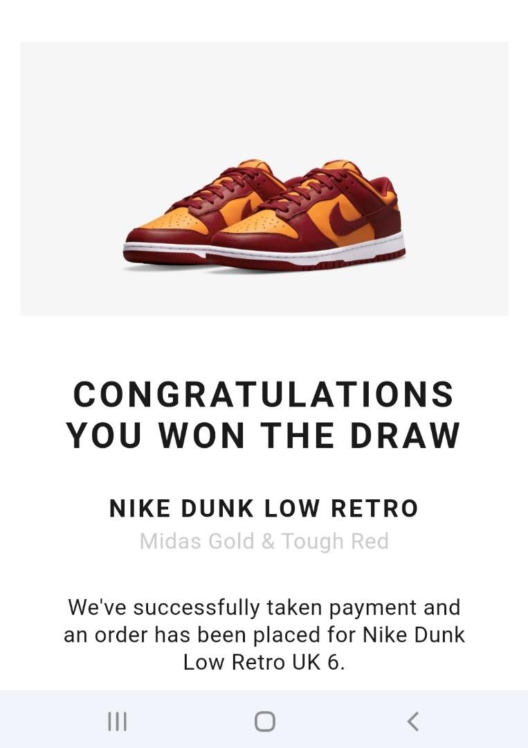 Nike dunk low retro (midas gold and tough red), Men's Fashion, Footwear,  Casual shoes on Carousell