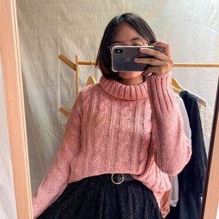 pink premium cable sweater