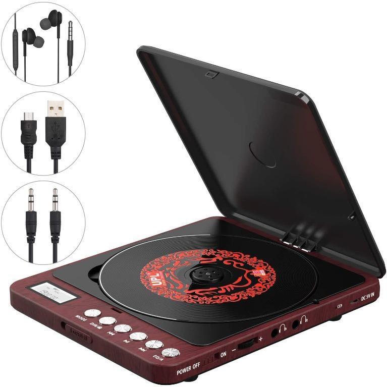 CD Player Portable with 60 Second Anti Skip, Stereo Earbuds, Includes Aux  in Cable and AC USB Power Cable for use at Home or in Car