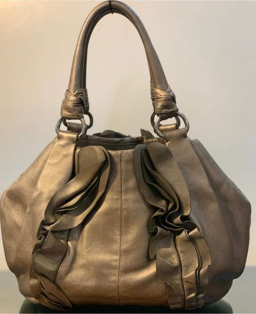 Sold at Auction: Prada Nappa Ruffle Beige Mordor Shoulder Bag