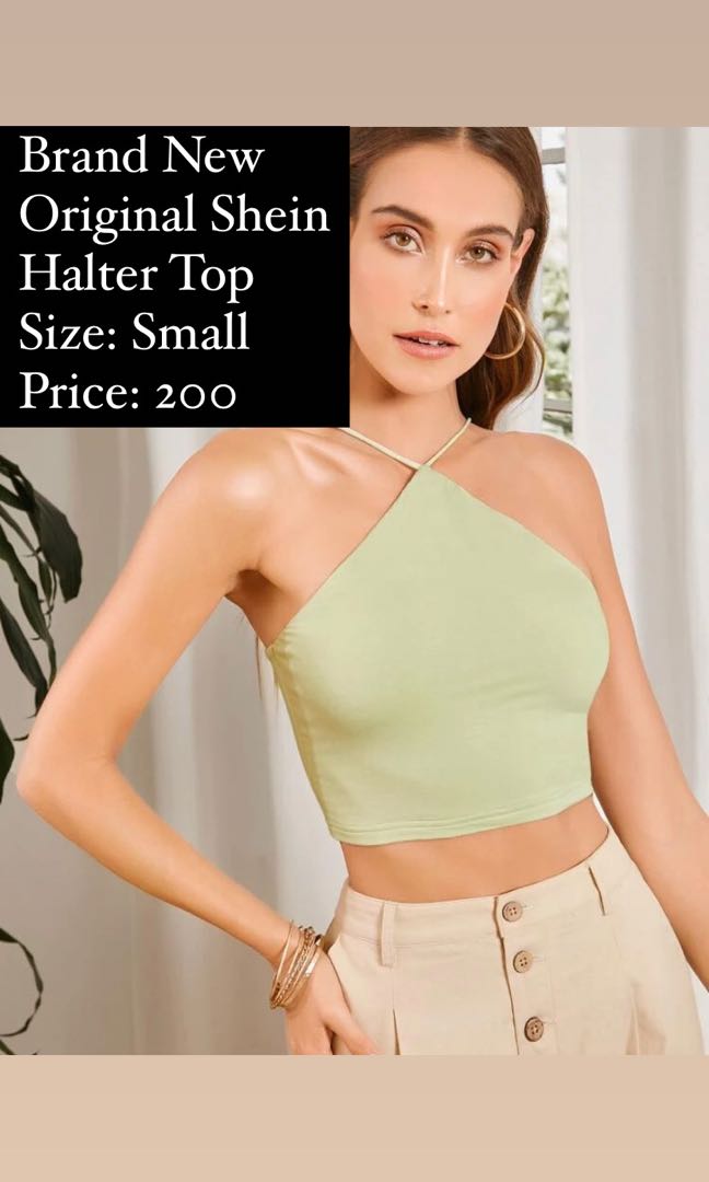 Shein Green Sleeveless Halter Crop Top, Women's Fashion, Tops, Sleeveless  on Carousell