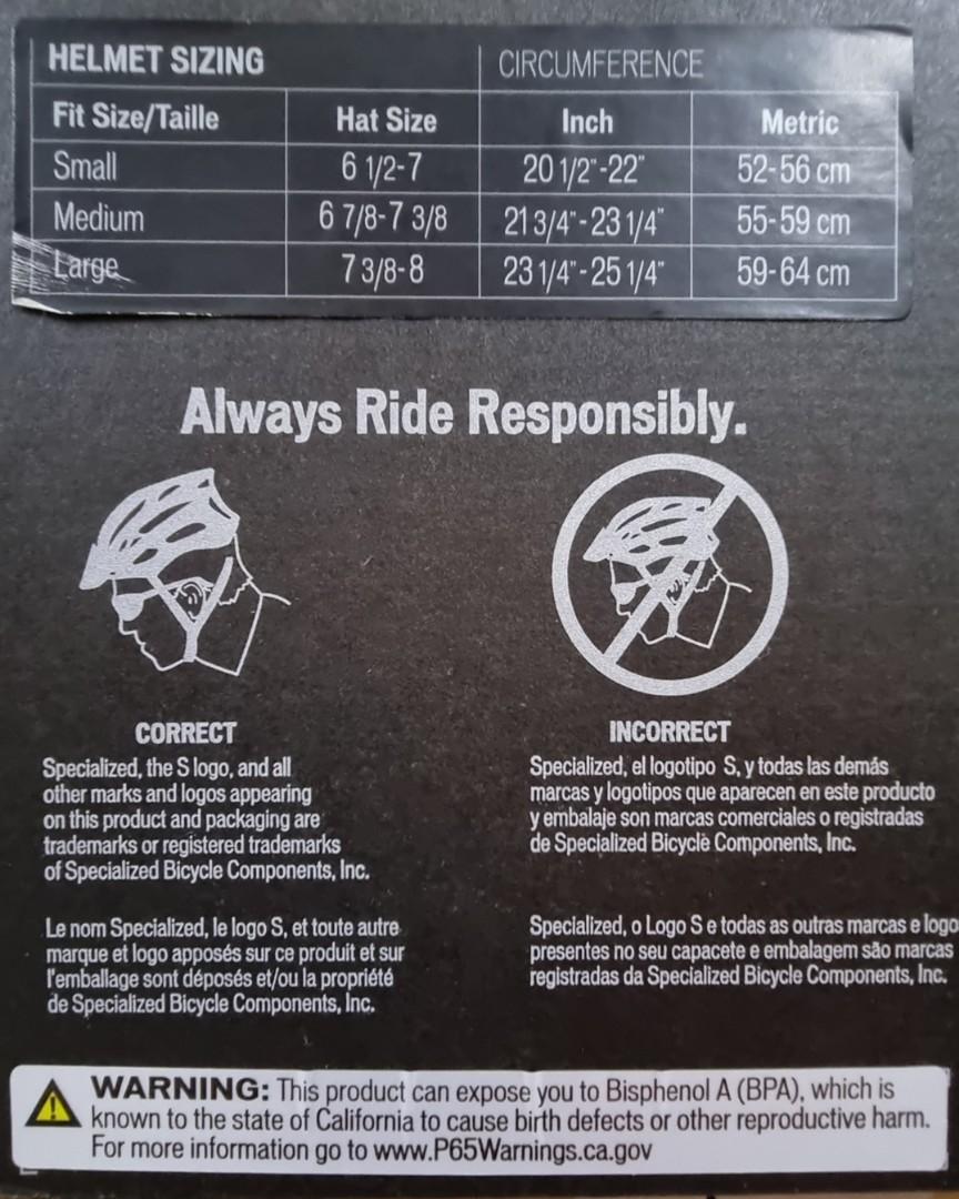 Specialized bike shop helmet size chart