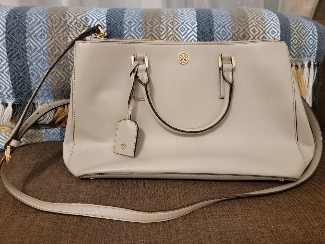 Tory Burch Robinson Double-Zip tote (Dust Storm), Luxury, Bags & Wallets on  Carousell