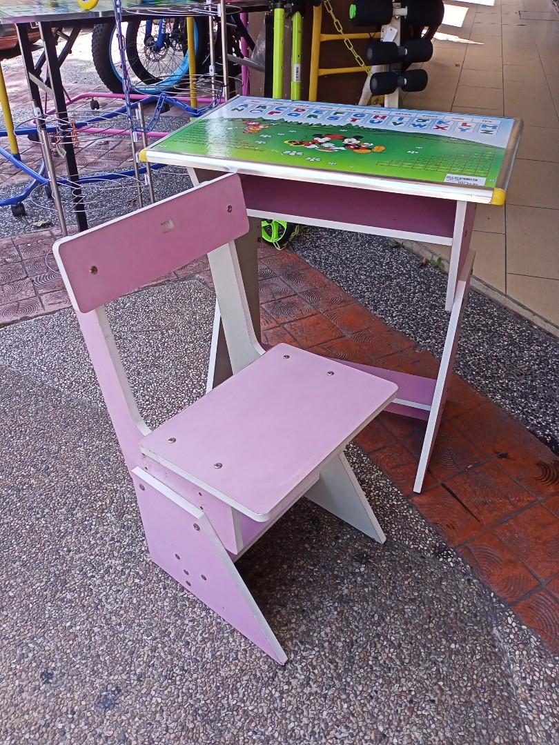 Used Wood Study Table Kid's With Chair Length 58cm x Width 40cm x