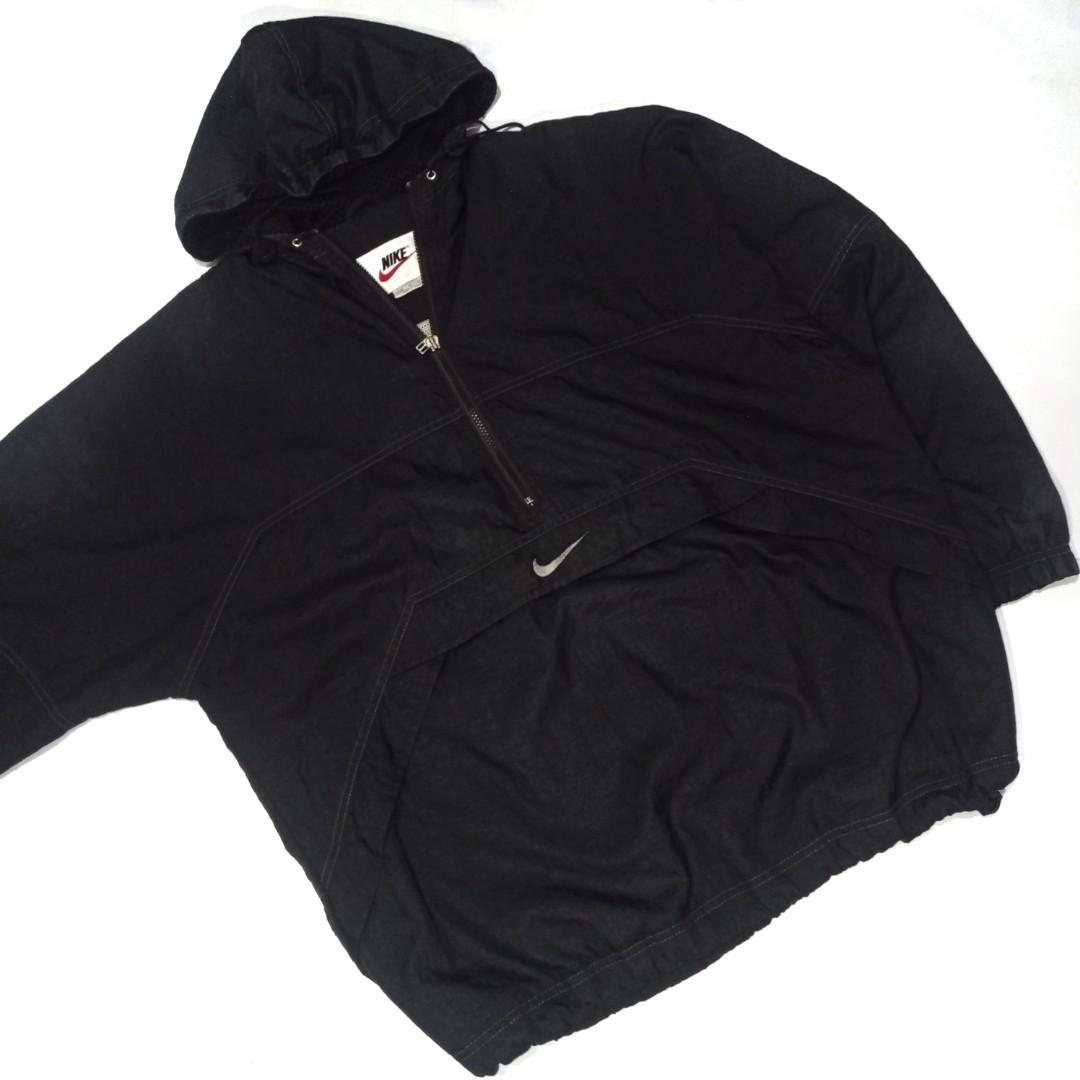 Vintage 90s NIKE Center Swoosh Half Zip in Black Windbreaker Hooded Jacket  Second Original, Fesyen Pria, Pakaian Baju Luaran di Carousell