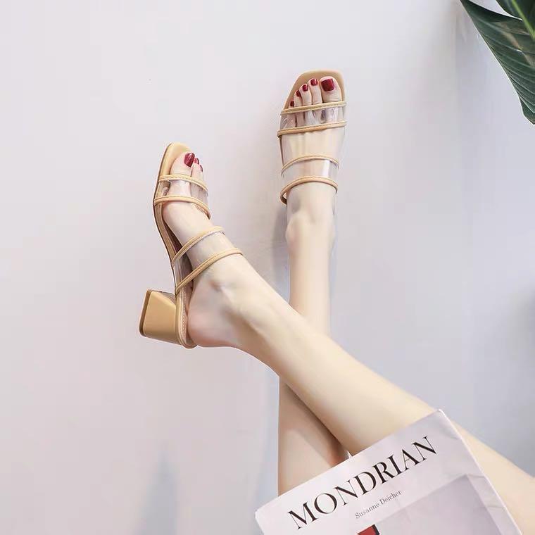 Yellow Transparent Strap Heels Women s Fashion Footwear Heels on Carousell