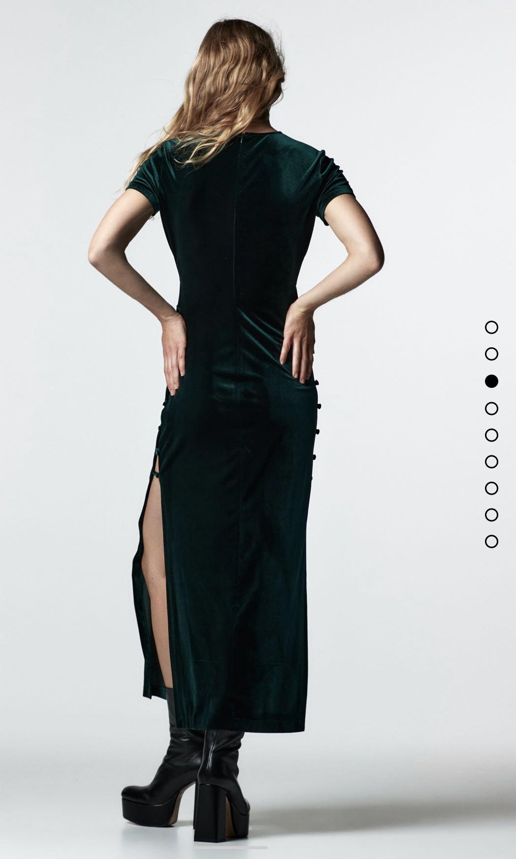 ZARA VELVET MIDI DRESS GREEN