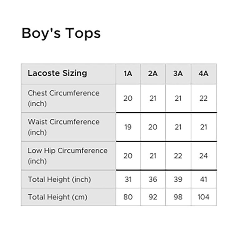 Lacoste kids shop size guide
