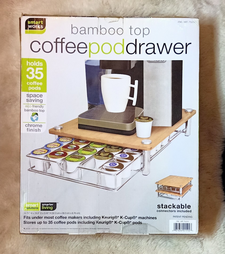 Bamboo Top Coffee Pod Metal Drawer for 