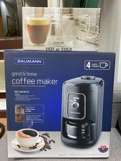 Baumann Coffee Maker Grind & Brew & Thermax Double Wall Glassware Set