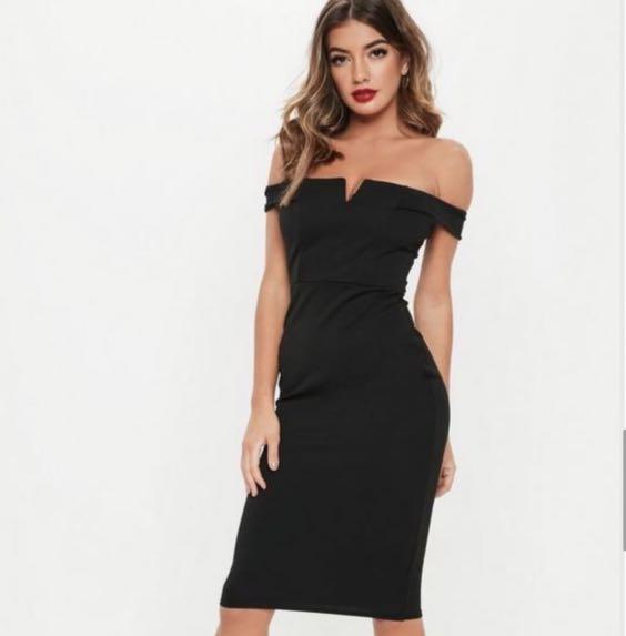 Missguided v front bardot midi dress 2025