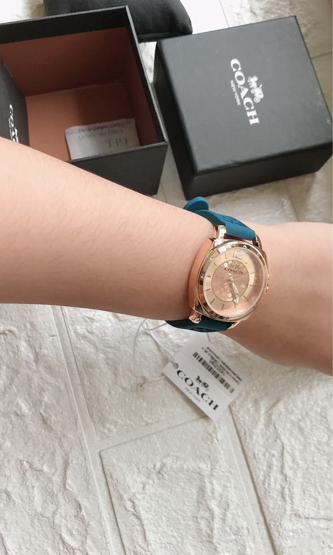 COACH Women s 14502095 Mini Boyfriend Signature Blue Strap Rose