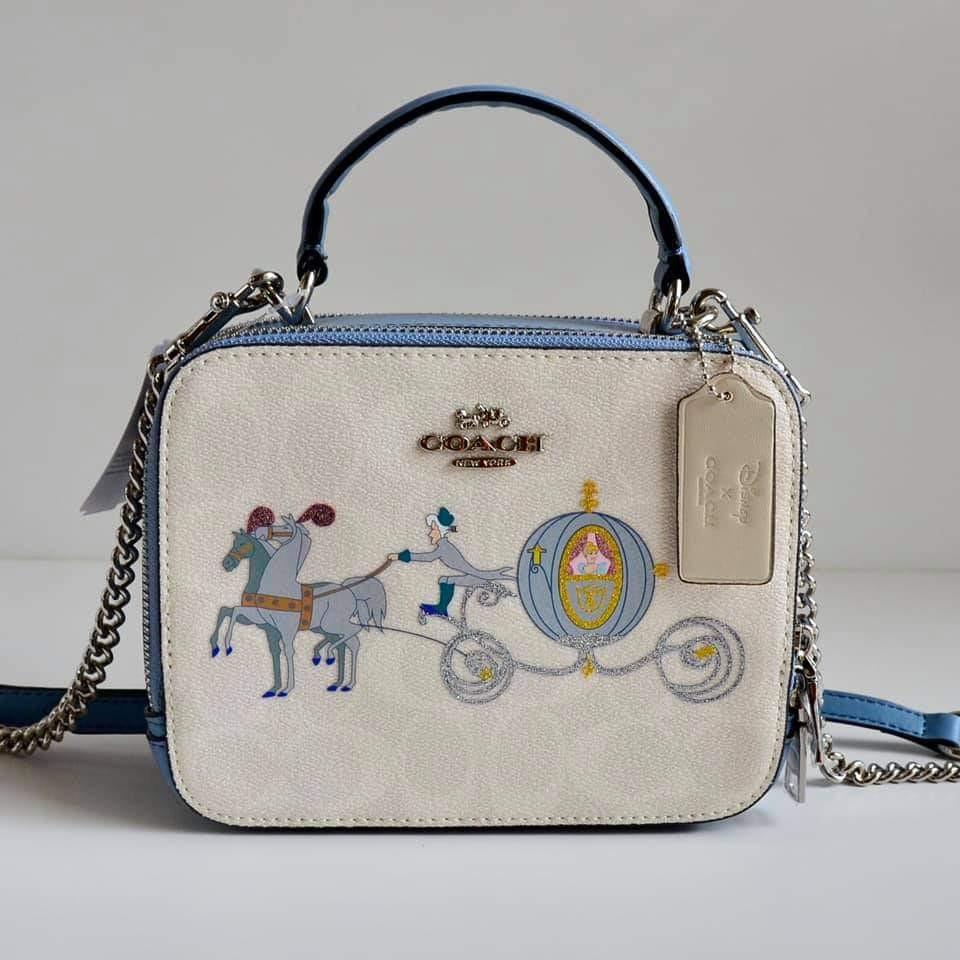 Disney x coach box crossbody in signature canvas with cinderella clearance
