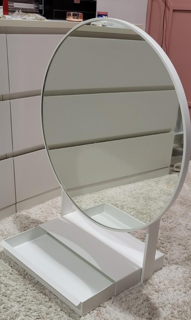 IKEA Dressing table round mirror with drawer, Furniture & Home Living