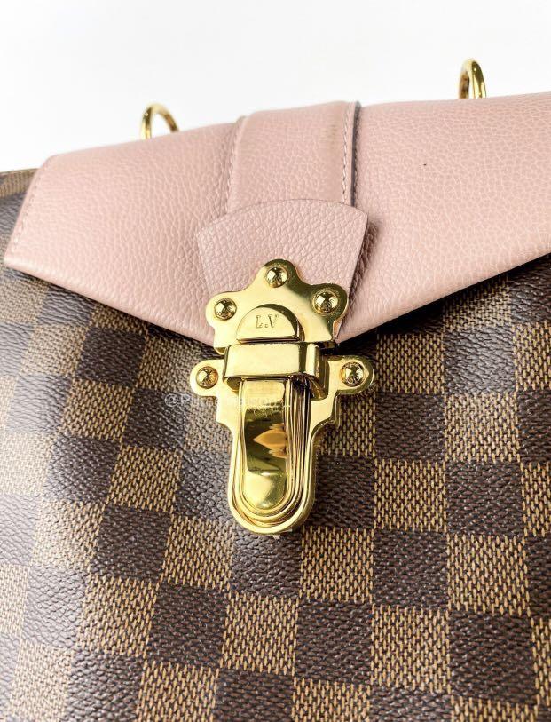 Louis Vuitton Clapton PM, Damier Ebene and Pink Leather, Preowned in Box  WA001