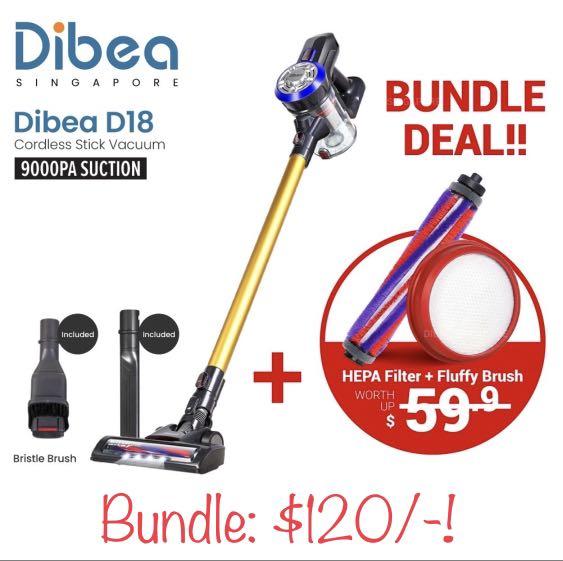 Dibea D18 Cordless Handheld Stick Vacuum Cleaner 9000Pa Suction LED Lights+Brush Home & Garden