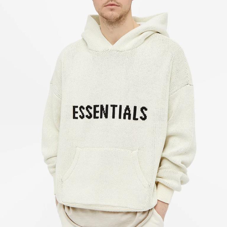 Essentials knit hoodie cream hotsell