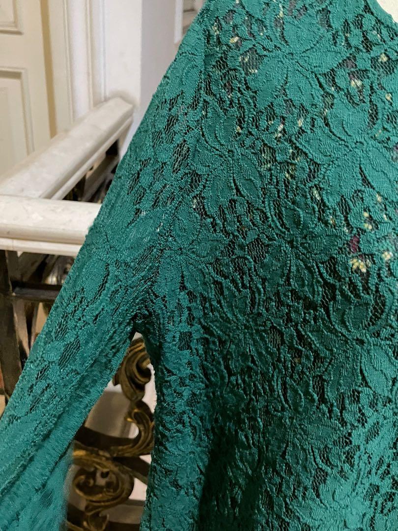 Green Lace Top / blouse, Fesyen Wanita 