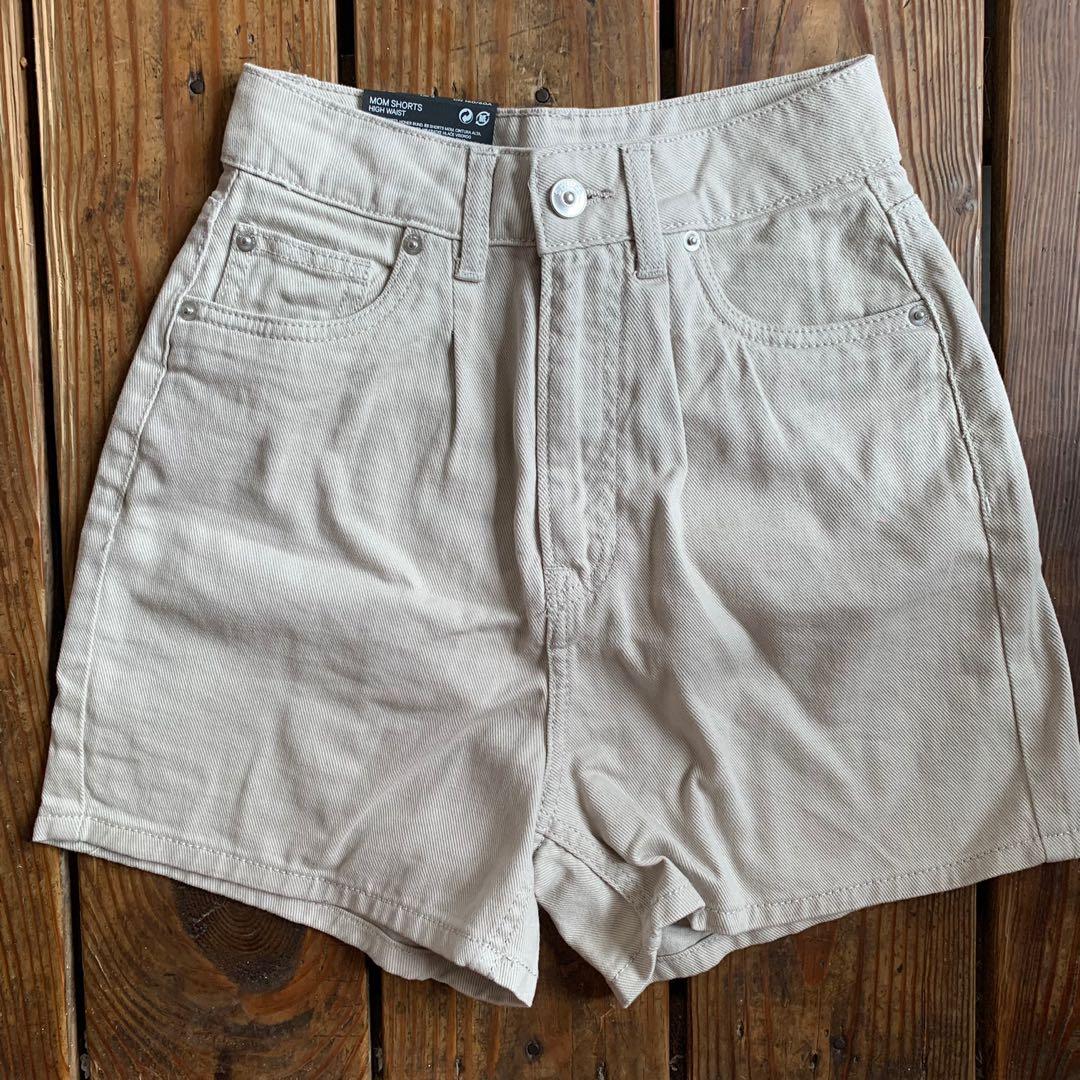 H M high waist Khaki Mom Shorts Women s Fashion Bottoms Shorts