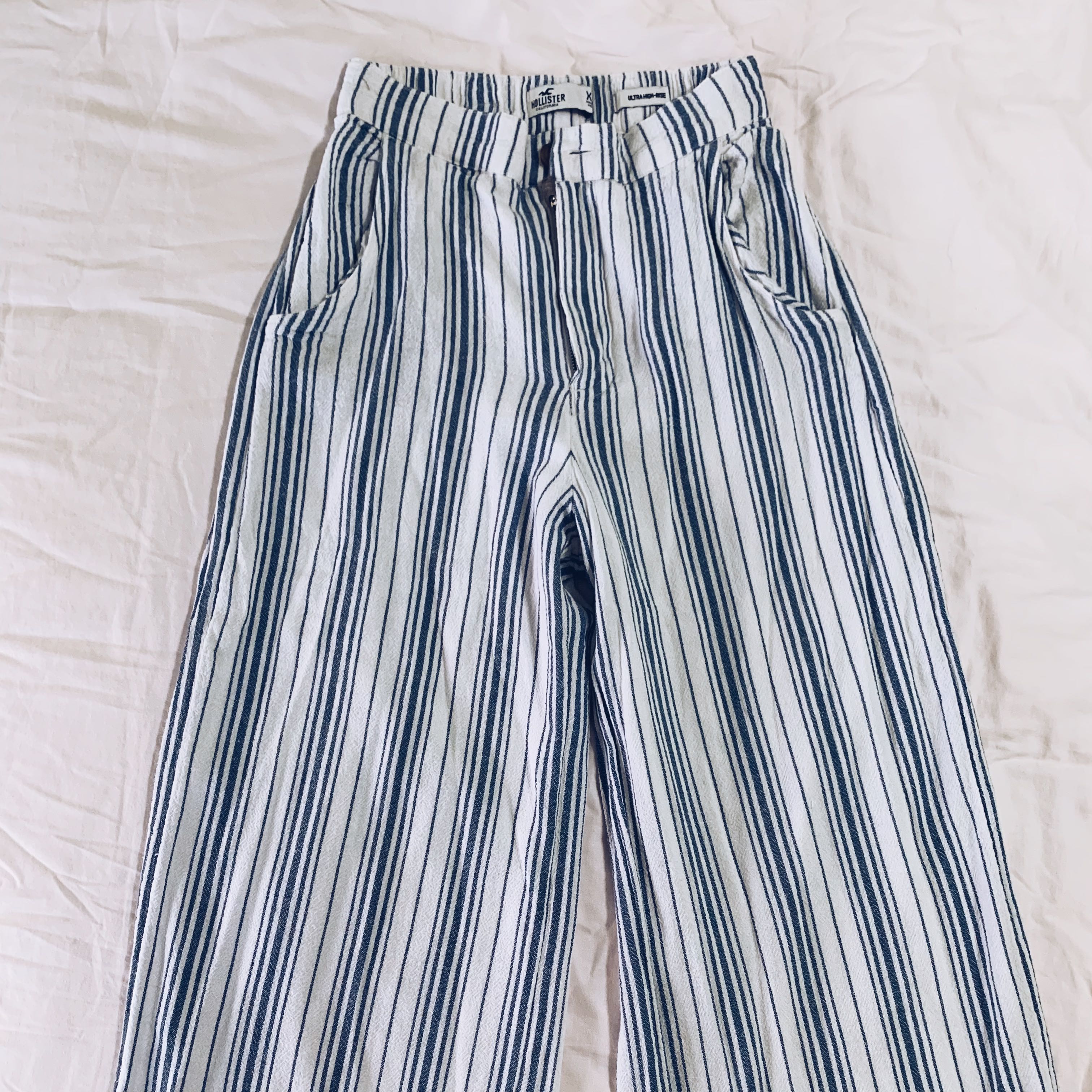 Hollister black and white striped pants on sale