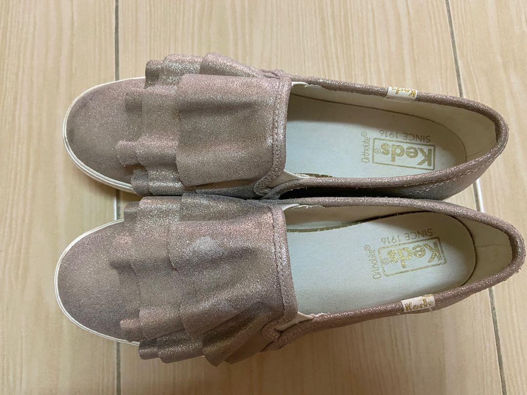 Keds Triple Ruffle Glitter Suede Slip Ons