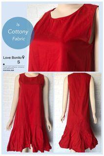 Midi Length Dress Red Flare Bottom
