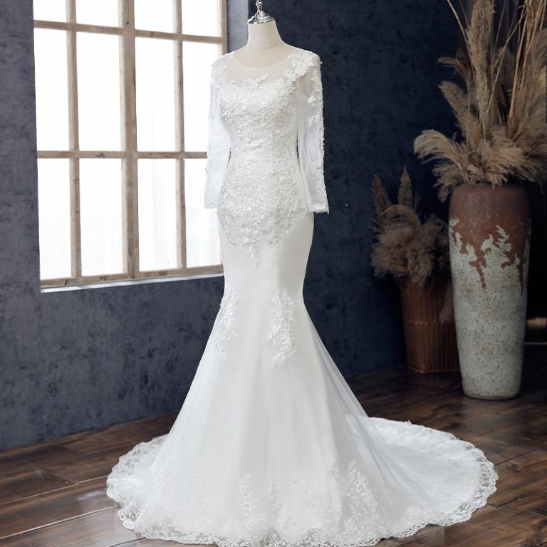 White long sleeve clearance mermaid wedding dress