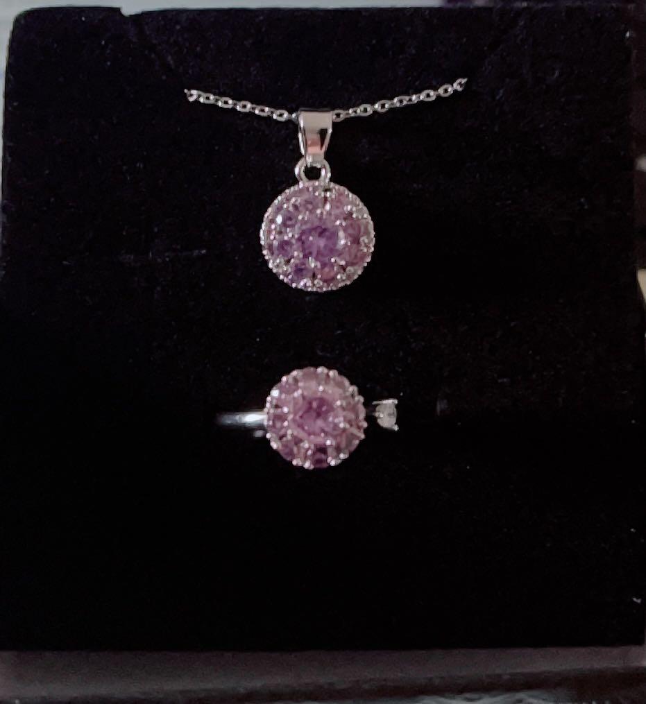 Purple stone Necklace and Ring Set Women s Fashion Jewelry