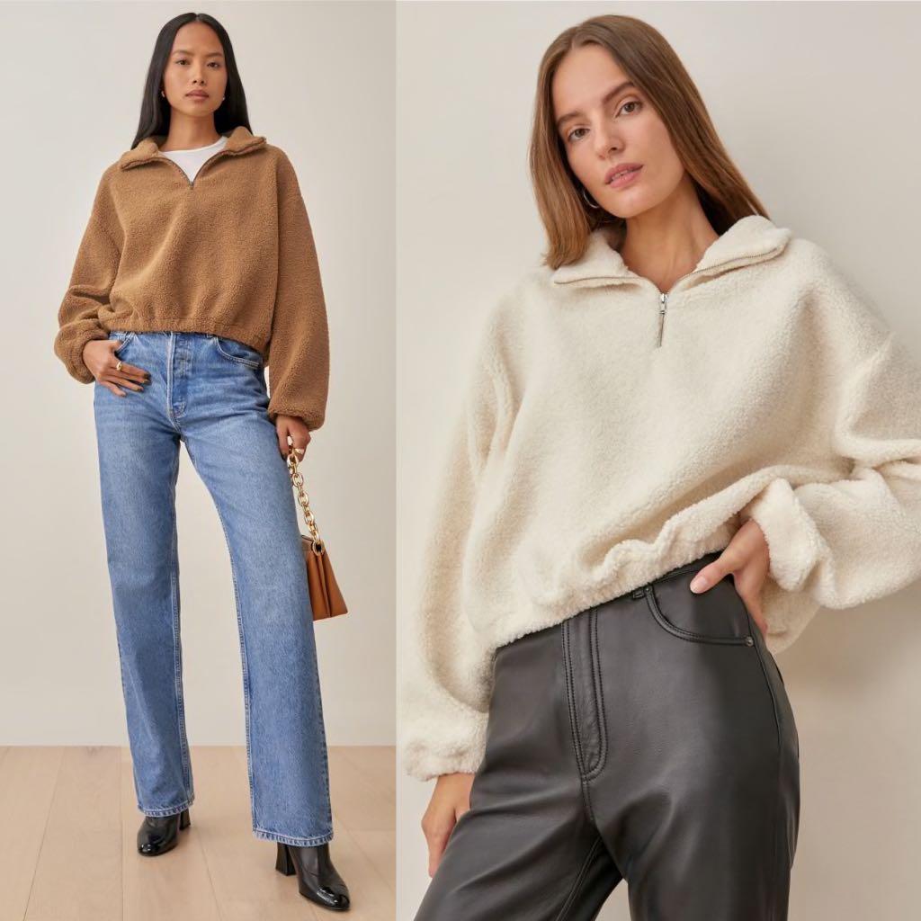 Reformation Bolton Zip Jacket Sweater Authentic in Camel Ivory