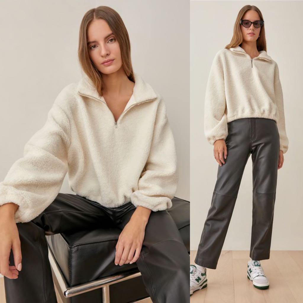 Reformation Bolton Zip Jacket Sweater Authentic in Camel Ivory