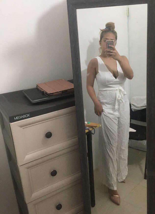 Shein White Jumpsuit, Women's Fashion 