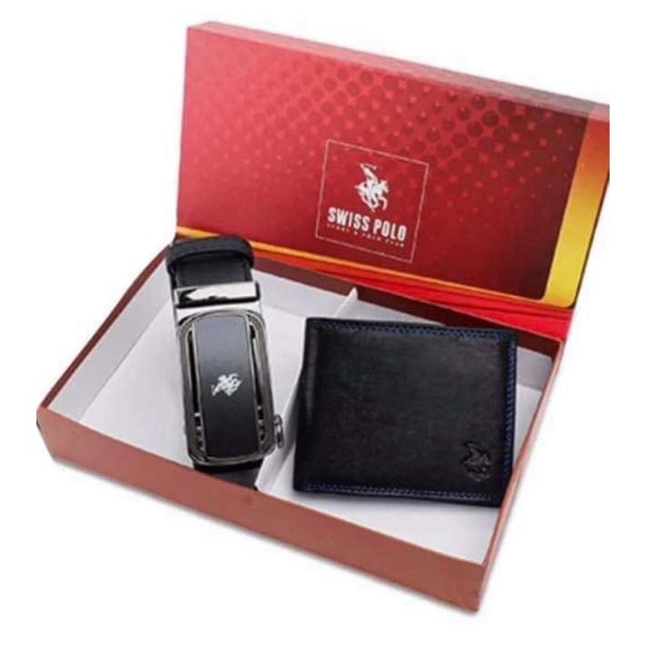 Polo Meisdo Men's Tie Leather Wallet and Belt Set with Gift