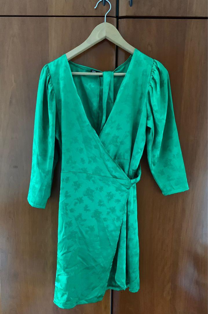 zara green wrap dress ZARA Pareo Dress Lime Green